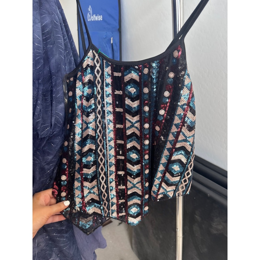 Sequin Festival Crop Top Boho Tribal Geometric Sparkly Cami Rue21 XS Night Out